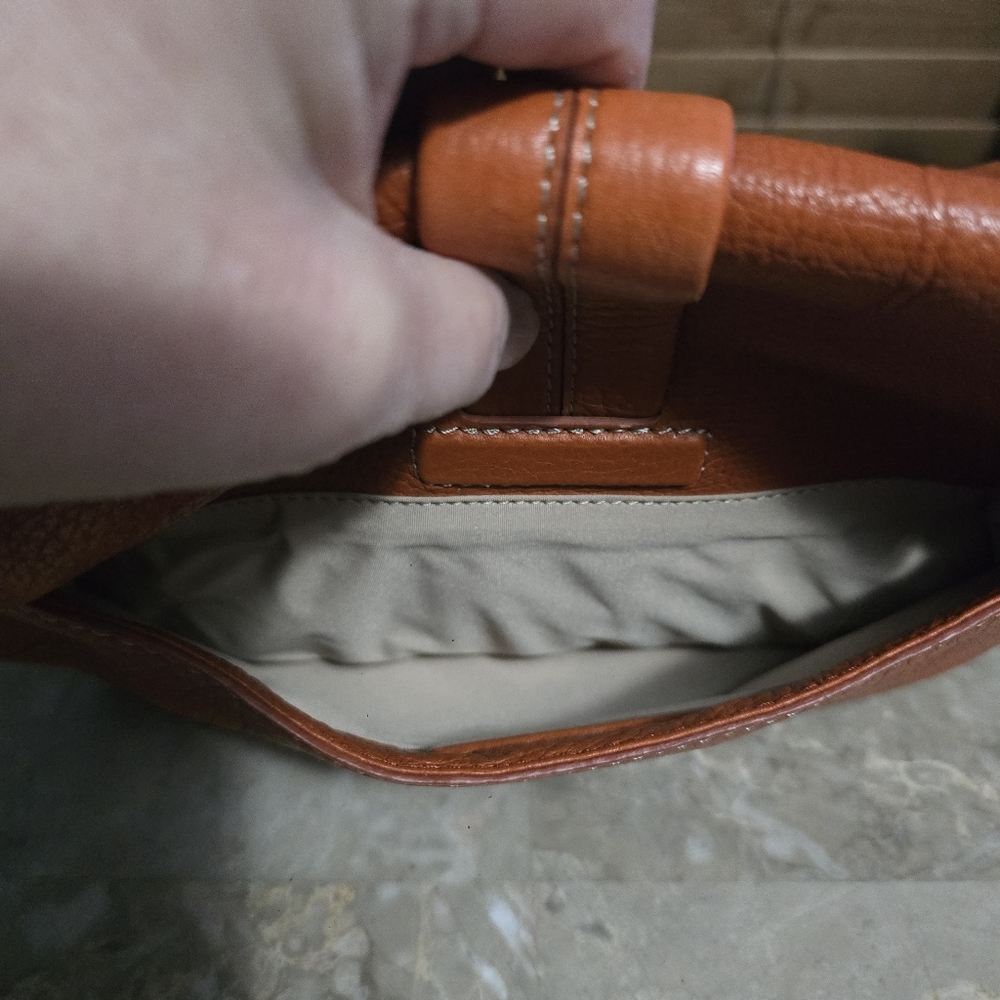 Cole Haan Rustic Orange Pebbled Leather Flap Shoulder Bag - Picture 9 of 15